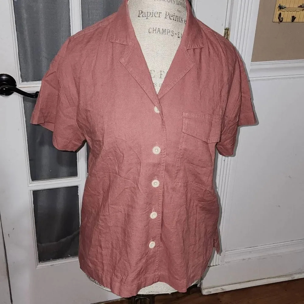NWT Madewell Womens Linen‎ Blend Camp Shirt XXS New